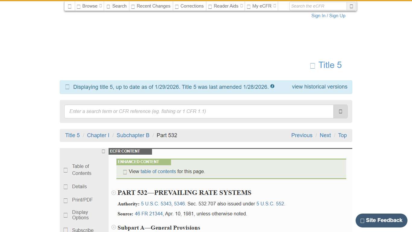 eCFR :: 5 CFR Part 532 -- Prevailing Rate Systems